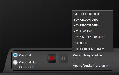 2. Making a Recording RECORDING To record: 1. In the VidyoReplay console on your VidyoPortal, click the Record button (the button with a red dot in the center).