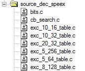 The list of necessary files is listed below: -Speex sources: Figure : List of Speex files -Ogg library sources: ogg.h ; os_types.h 3.