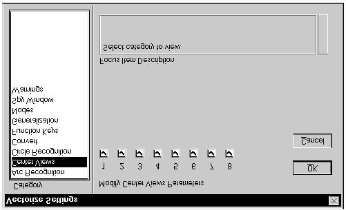 13 Vectorizing Vectorize Settings dialog box Center Views Center Views is used to specify which of the eight MicroStation views are to be centered with the Center on Cursor (see page 13-44) and