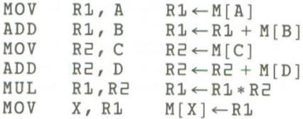 X = (A + B) * (C + D) General Register Computer with