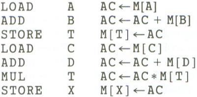 X = (A + B) * (C + D) Accumulator type Computer with