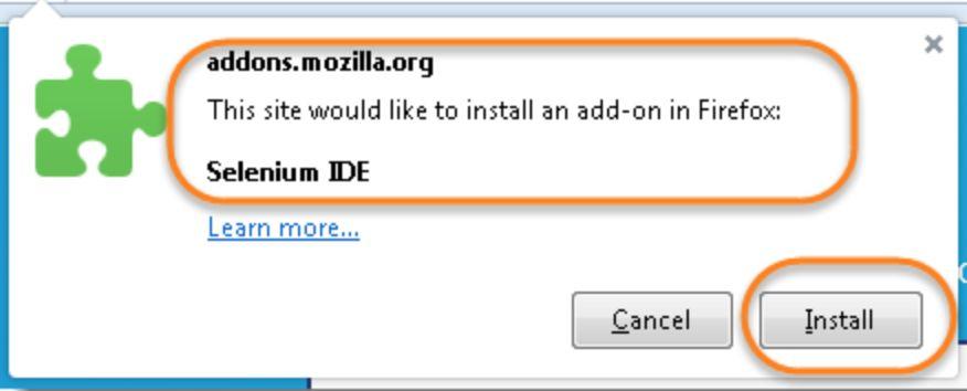 Download and Install Selenium IDE Firefox will show do you want to allow Mozilla