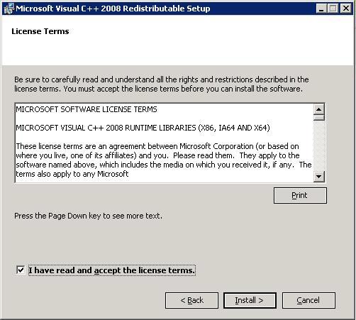 By double clicking on file vcredist_x86.exe you will start the installation process.