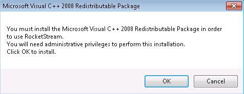 You will see the following window open to install them: Figure 8 See Section 2.2 for further installation details on the Microsoft Visual C++ 2008 Redistributable Package install.