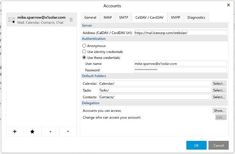 1) Select CalDAV in Account wizard. 2) Fill in the URL of the shared CalDAV location, your username and your password.