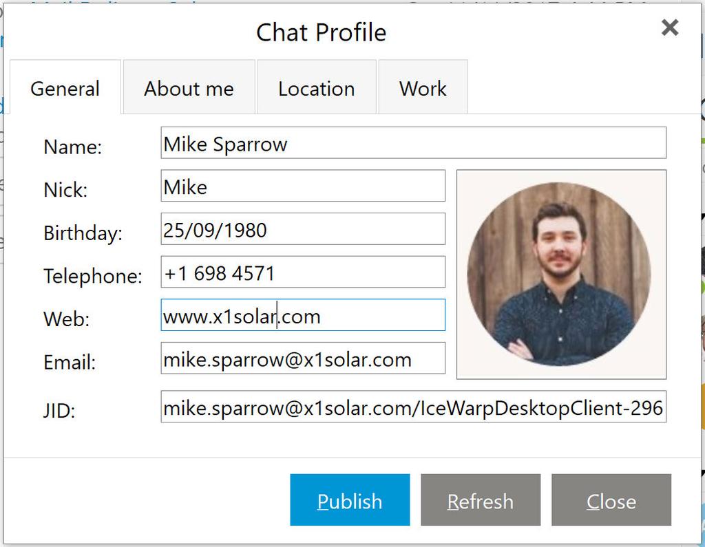 Chat Profile You can edit and publish your personal profile for your IM contacts on the Jabber network to see.