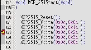 10 Write in test The test of the read function was programmed to read the MCP2515 TXRTSCTRL(0x0D) register for button status.