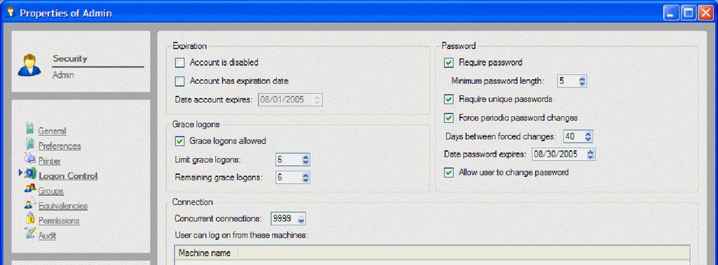 212 Data Protector Express User s Guide and Technical Reference Logon Control page Applicable objects: User The Logon Control page controls the ability of a user to log on to the current Data