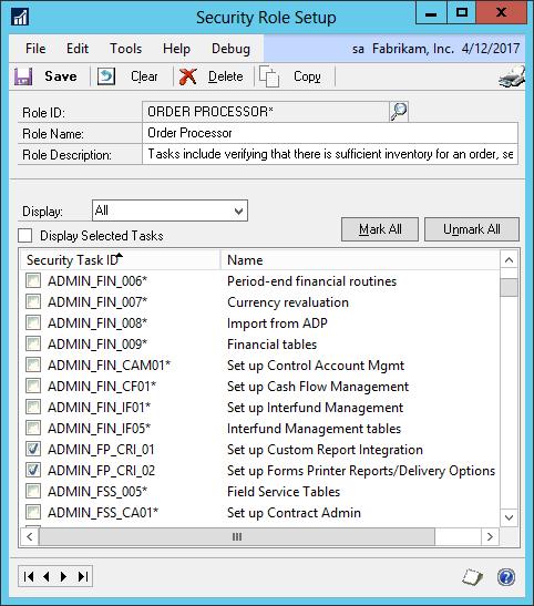 Example: Adding the Forms Printer Administrator/User Tasks to the General Order Processor Role