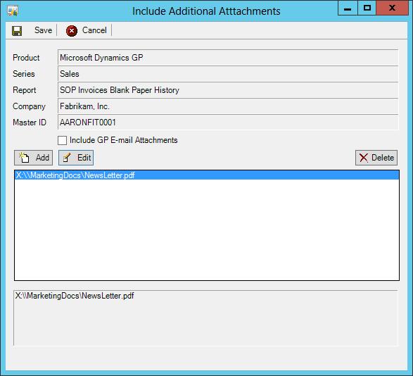The screenshot below shows an example of a list of files to be added as attachments to the delivered Email.