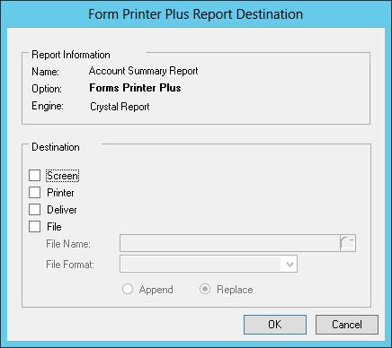 Printing with Forms Printer Plus Once setup has been completed, the report and its delivery will be available for printing using the defined button or menu item.