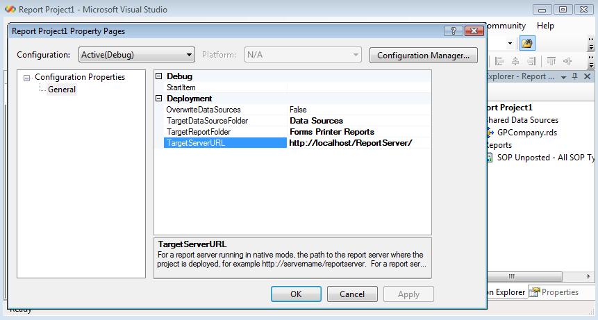 Once the deployment properties have been set, the report can be deployed to the Report Server by selecting Deploy from the Build menu or from the context menu of the report in the Solution Explorer