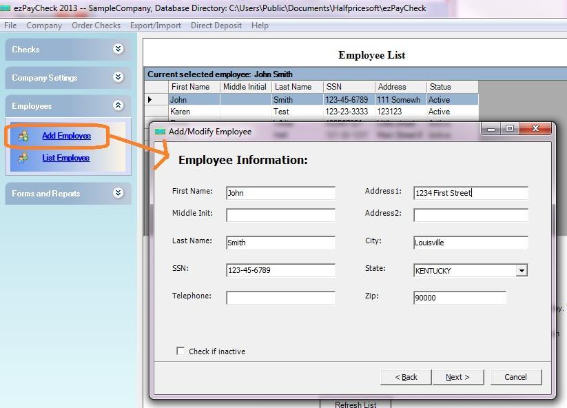 (Click image to enlarge) Employee payment and deductions - If you set up employee to be paid by salary, then check the option box "Salary Employee"