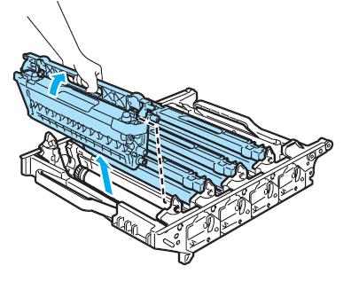 6. Hold the handle of the toner cartridge and pull it out of the drum unit.
