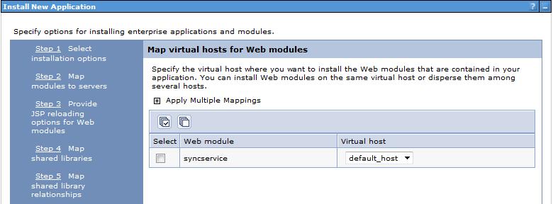 The virtual host (default_host) is mapped to the syncservice module.