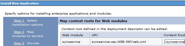 14. Type the context root value as /syncservice in