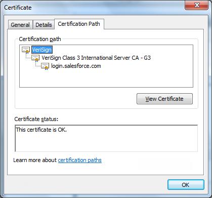 7. Import Root Authority Certificates Kony MobileFabric Sync Installation Windows Manual - WebSphere 2. Click View certificates. The Certificate dialog appears.