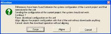 Force button to send the parameters of the current project to the Unit and then modify its