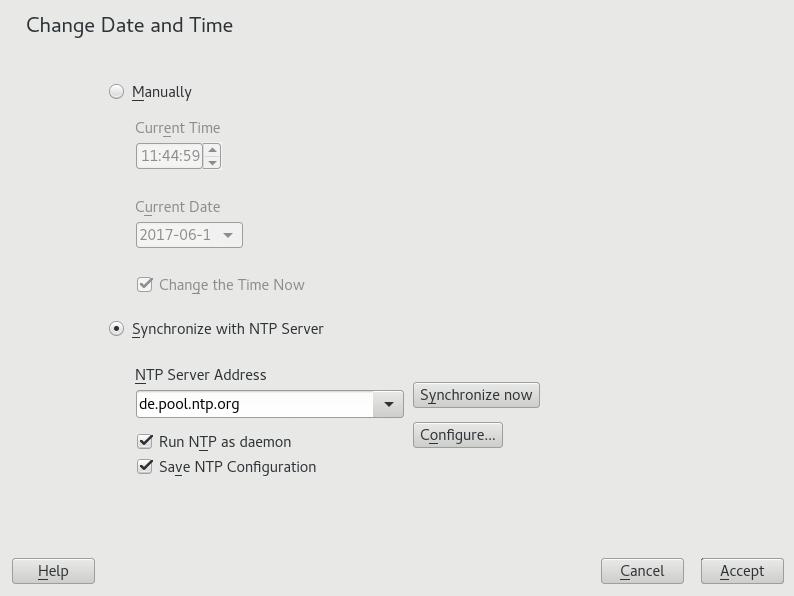 4. Click Synchronize Now to get your system time set correctly. 5. To use NTP permanently, enable Save NTP Configuration. 6.