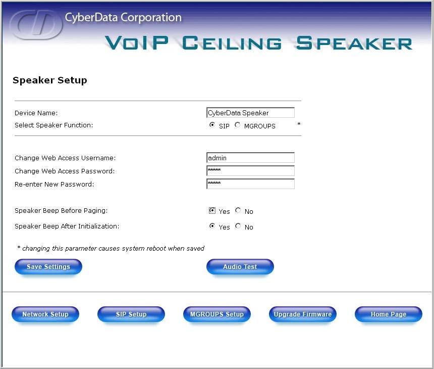 Installing the VoIP Loudspeaker Amplifier 17 2.3.3 Set up the Loudspeaker Amplifier 1. Click on the Speaker Setup button to open the Speaker Setup page. See Figure 2-11 Figure 2-11.