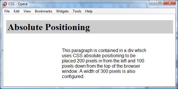 Precisely specifies the location of an element in the browser window h1 { background-color:#cccccc; padding:5px;