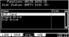 When a disk is inserted into the CD drive, you will see EMPTY DISC in the 'Disk Status' field, as well as (R) or (RW) indicating whether the disk is a recordable (R) or rewritable (RW) type CD. 06.