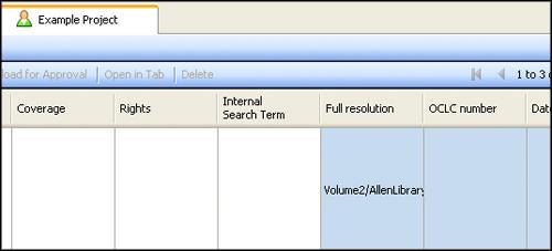Resolution metadata field. Figure 11. Volume and File Names within the Project Spreadsheet Add additional metadata in the project spreadsheet.