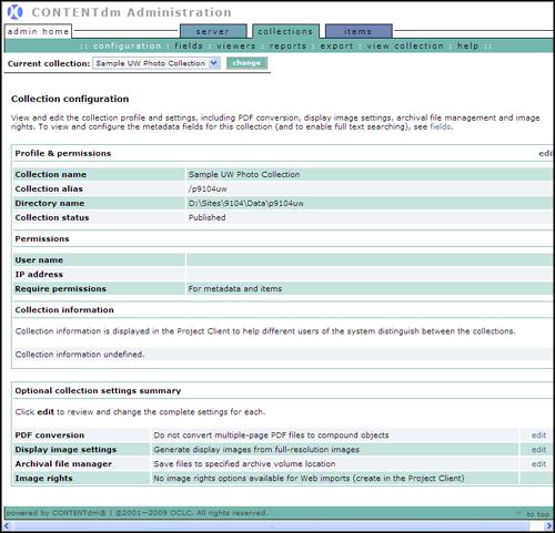 Navigate to the Collection Configuration page of CONTENTdm Administration as discussed in Section II,