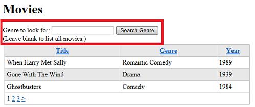 Enter a value into the text box, like "Comedy." Then click Search Genre. Take note of the URL of the page.