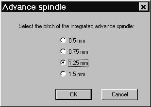 IML-RESI F-Series 33 2.3.2.5.4 Change advance spindle... Select this menu item to change the pitch of the integrated advance spindle.