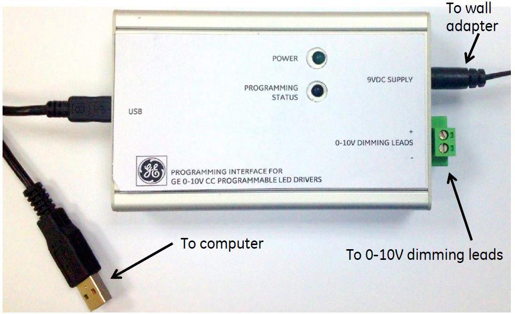 GE Programmer 0-10V Interface The GE Programmer is the interface between the PC and the 0-10V LED driver. This programmer is used for 0-10V ONLY drivers.