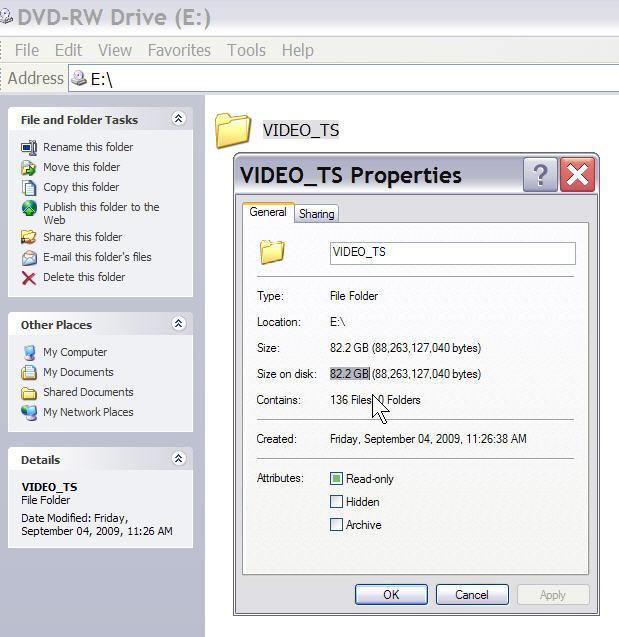 Step 6: Click on My Computer and click on the drive with the DVD movie. Right click on the VIDEO_TS folder and click on Properties.