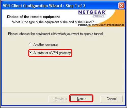 Figure 74. 2. Select the A router or a VPN gateway radio button, and click Next.