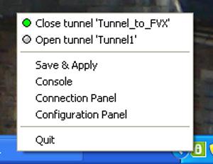 Figure 8. Green icon: at least one VPN tunnel opened. Purple icon: no VPN tunnel opened. A right-button click on the VPN icon opens the configuration user interface. Figure 9.