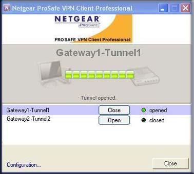 The Connection Panel screen consists of the following components: An animated network diagram that shows information about the current tunnel (at the top of the screen) A list of all configured