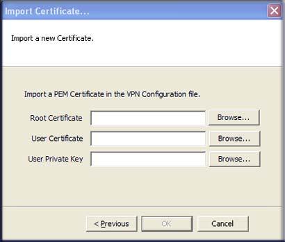 Figure 53. 6. Import the three PEM certificate files: Next to the Root Certificate field, click Browse. Locate the root certificate file that you want to import. This file has either a.pem or a.