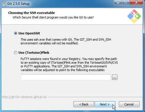 You may not see the Choosing the SSH executable