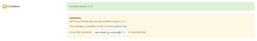 Review the Setup PATH Variables sections and ensure the path points to your java directory. 5. Cordova version warning.