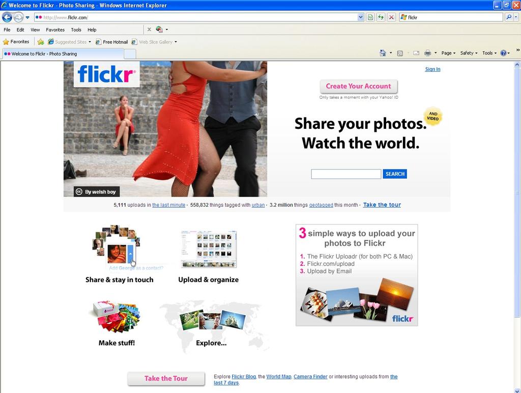Joining Flickr Flickr is a photo sharing website. The photography group at the Library has organized a group for members to post and share their photos. Here s how to join: 1. Sign up for a Yahoo!