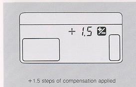 The range of exposure compensation is up to _5 steps in 1/2-step increments. "+" means increasing exposure while "--" means decreasing exposure.