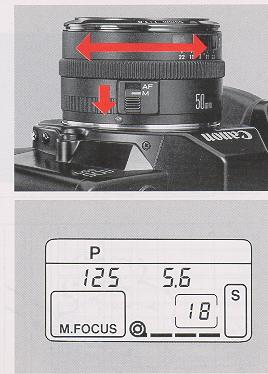 10. Manual Focusing 1) Slide the lens focus mode switch to "M".