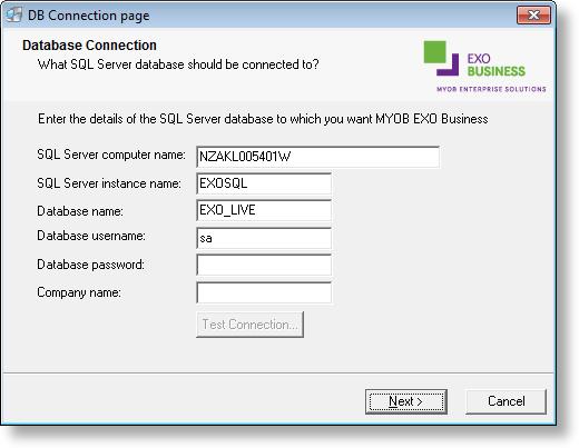 Installation 13. If you chose to install the application modules but not the database components on this PC, you must enter the details of the database once the installation has completed.