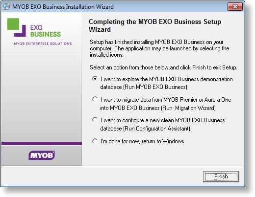 Note: Once a computer successfully connects to the database, a Computer profile is created for it in EXO Business Config. 14. The installation is now complete.