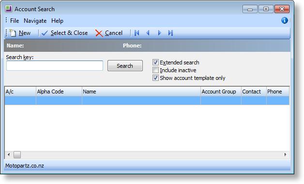 account template. When this option is ticked, only Debtor accounts whose Account Template flag has been ticked will be displayed on the Search window. 4.