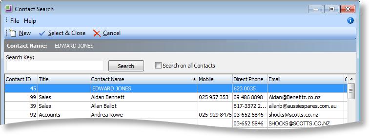 A Contacts Quick Add function is available for quick entry of new Contacts (see Quick Add Functions on page 29).