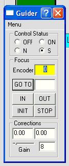 In this particular implementation of the guider, N/S indicates which direction is "up" on the screen. The Focus section controls the focuser stage in and out (perpendicular to the focal plane).