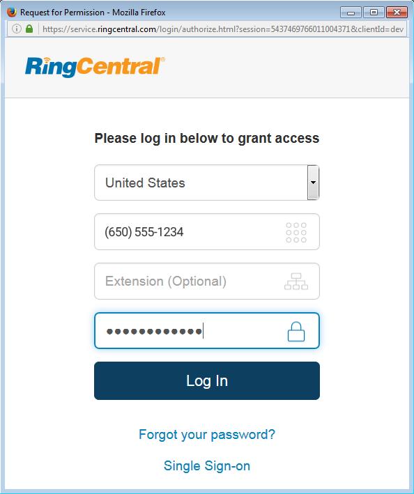 RingCentral for Zapier User Guide Login and Create Your First Zap 10 Step 5: Enter your RingCentral credentials.