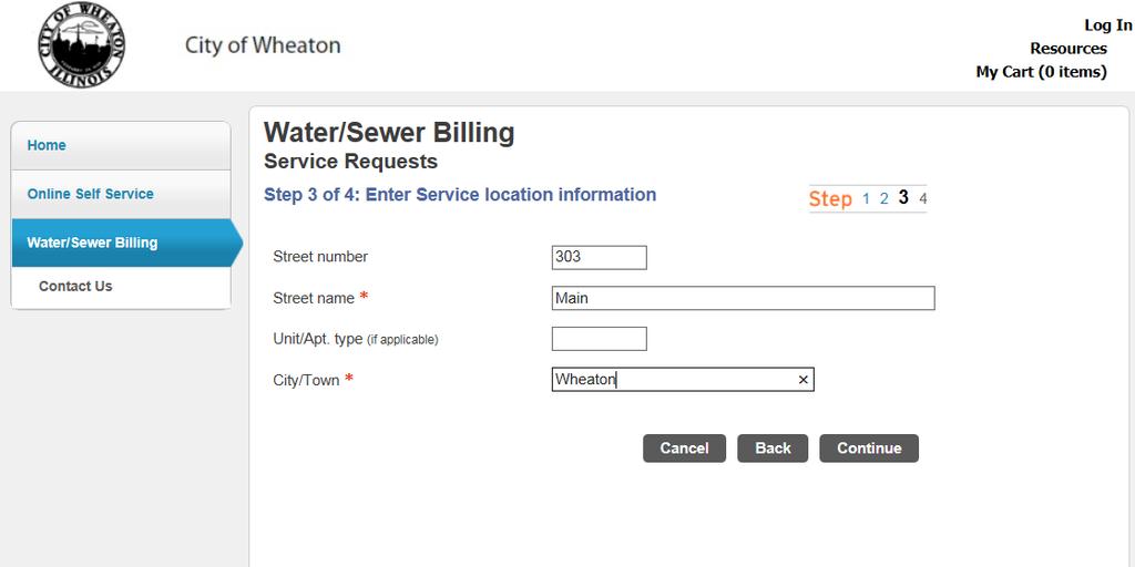 5. Step 4 of the Water/Sewer Billing Service Request process requires that you confirm the information