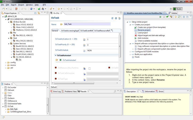 Figure 17: The workflows view in EB tresos Studio In this application note the workflow Setup an initial project is used to explain how to get a valid ECU basic software configuration.