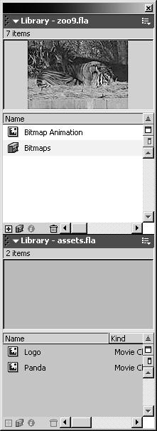 1) Choose File > Open as Library. In the Open As Library dialog box, navigate to the Lesson03/Assets folder and select the assets.fla file. Click Open. The library for assets.